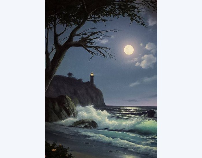 Lighthouse Under Moon